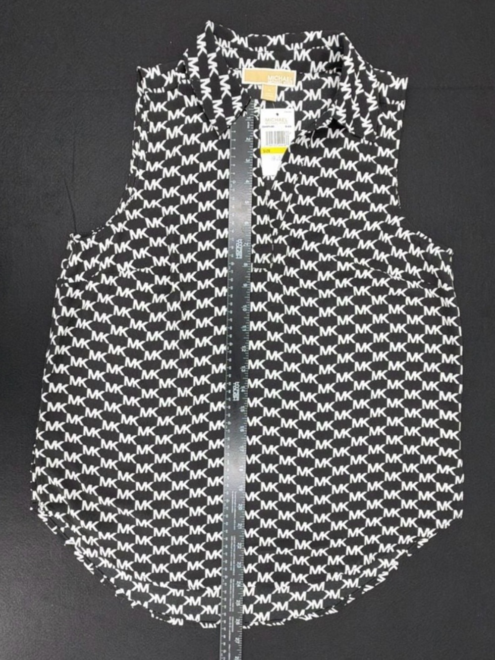 Michael Kors Women’s Black & White MK Logo Sleeveless Button-Front Shirt